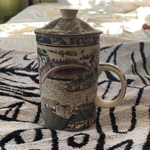 Ceramic Mug with Lid - Multicolor Design